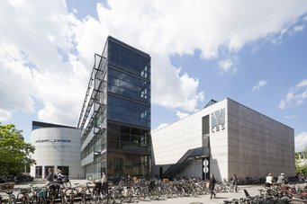 CBS, Solbjerg Plads modern buildings and bikes in the foreground