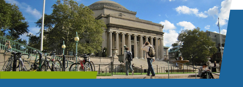 International Partners Columbia University campus with bicycles and students.
