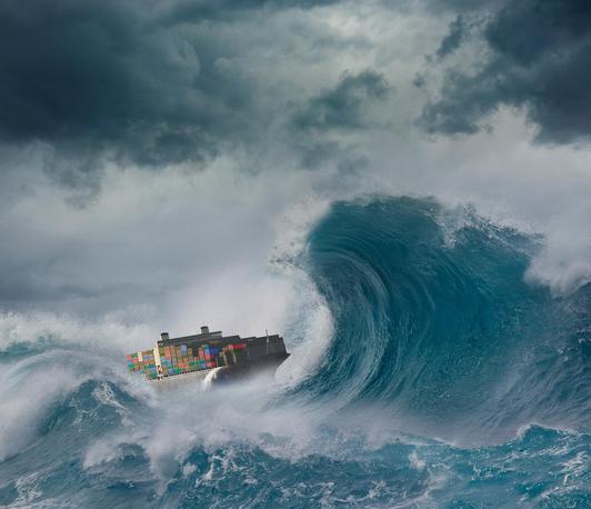 A conceptual image of a boat in a storm overcoming adversity